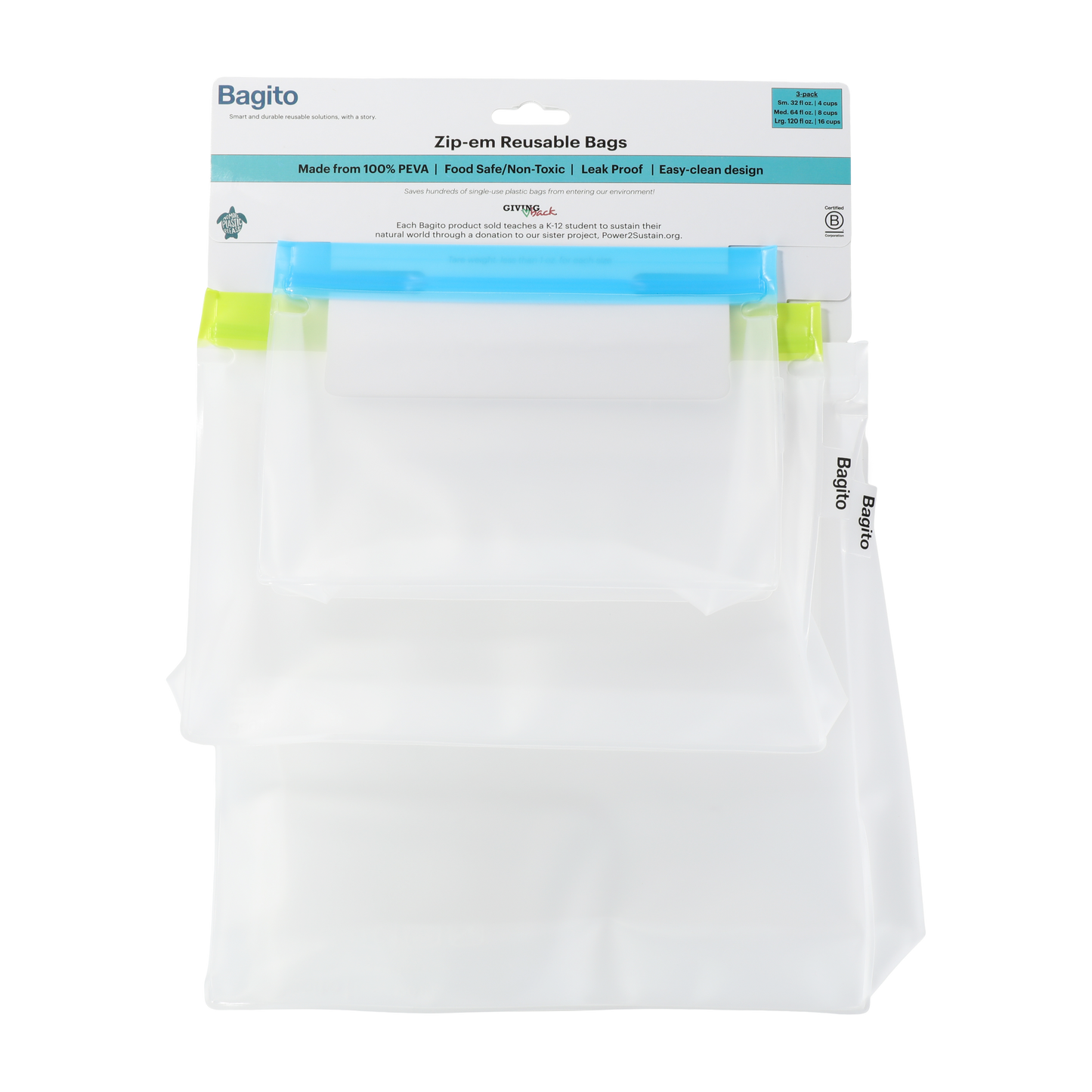 Zip-Em Reusable Storage Bags - Set of 3
