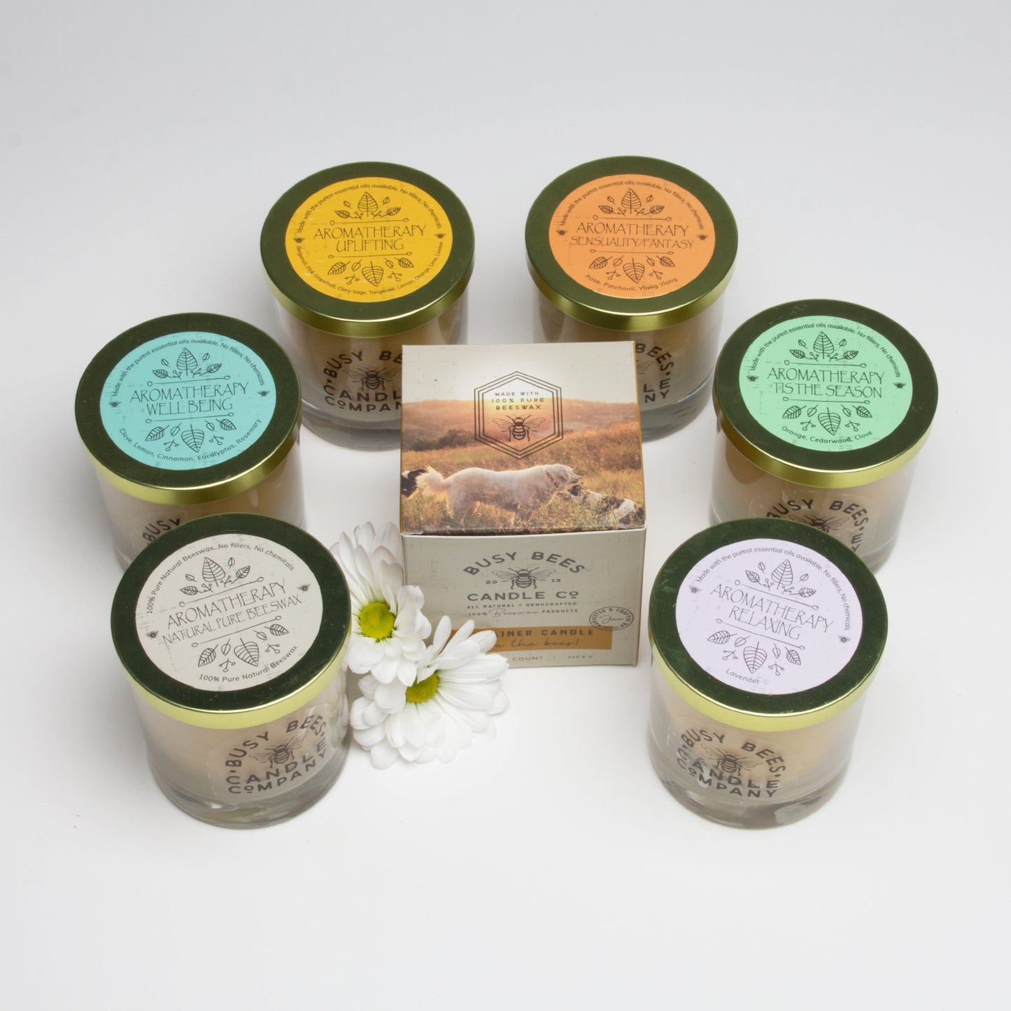 Set of aromatherapy jar candles.