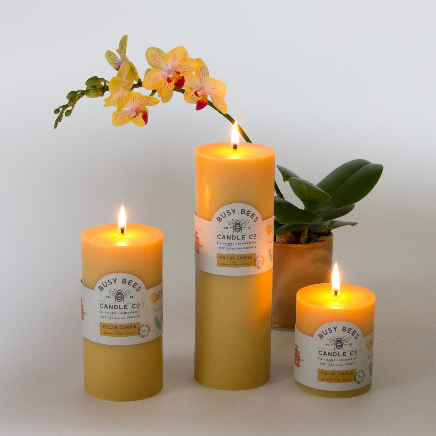 Set of lit 3" pillar candles