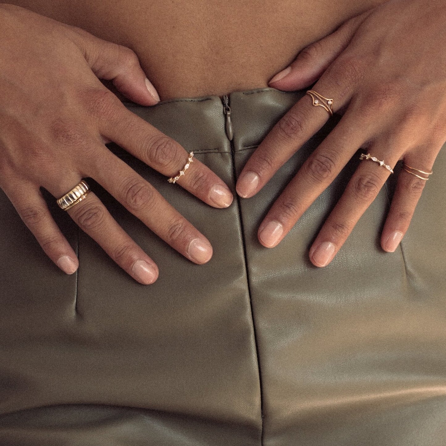 Chevron CZ Gold Curved Ring