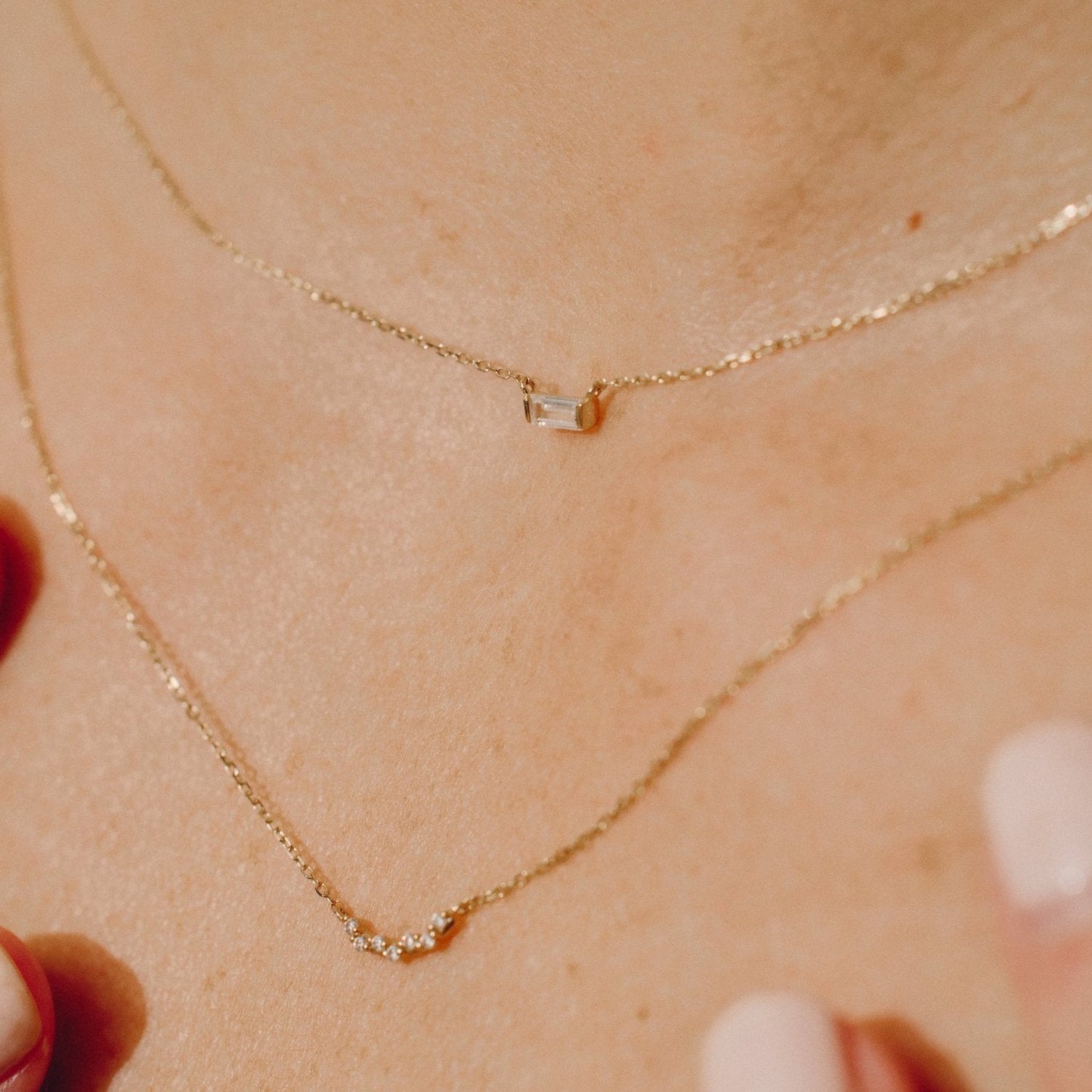 Elsa CZ Baguette Pendant 14k Solid Gold Necklace