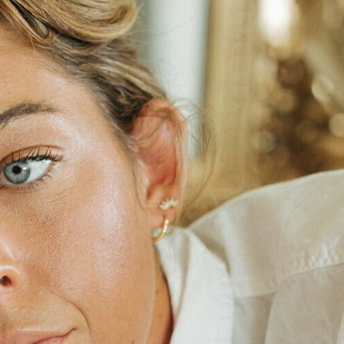 Arc CZ Gold Stud Earrings