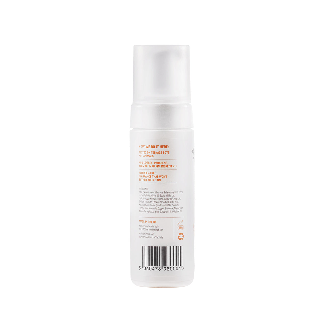 31st State Foaming Face Wash Bottle Back View