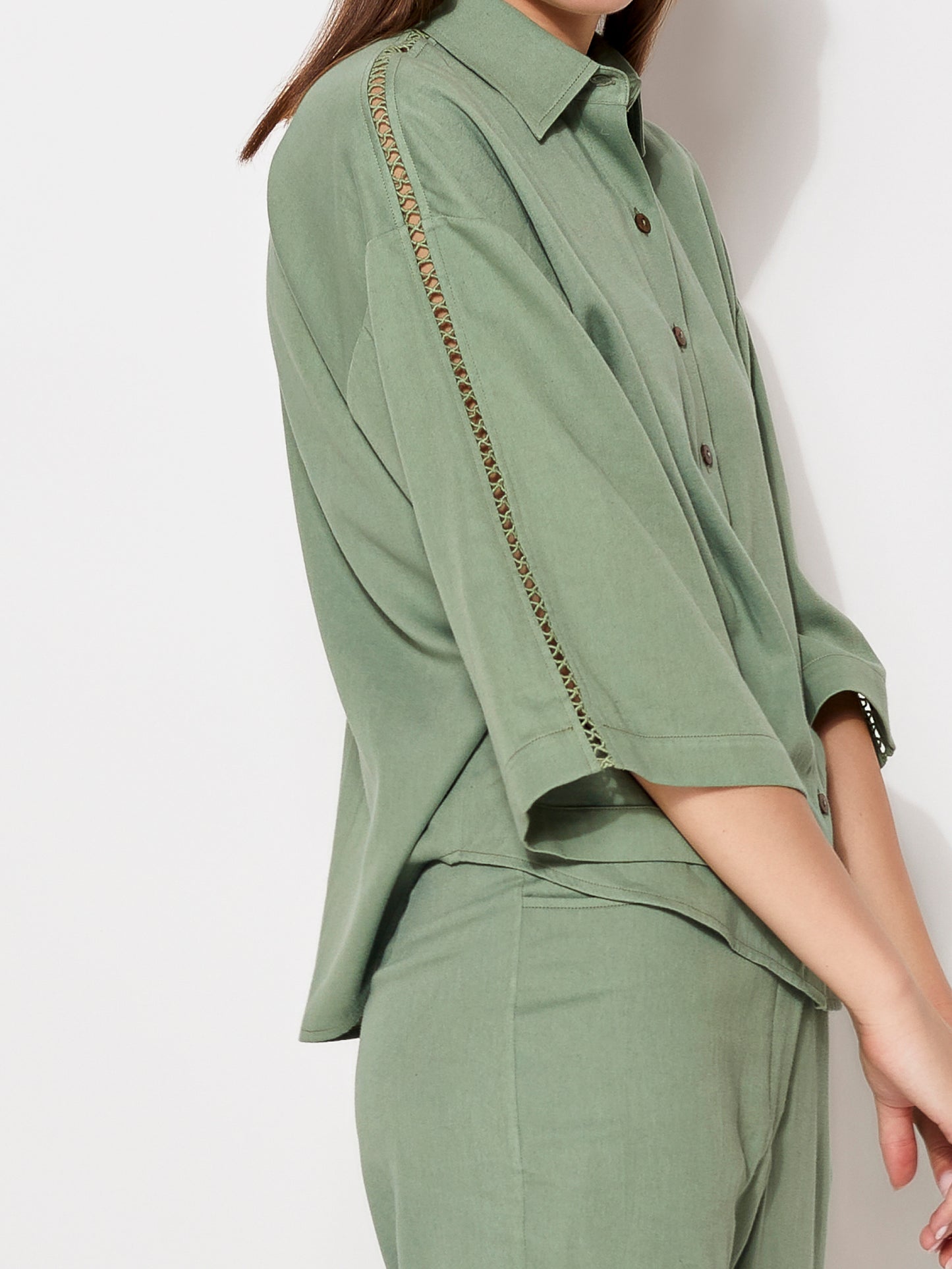Sustainable Organic Alvyia Olive Collared Short Sleeve Shirt