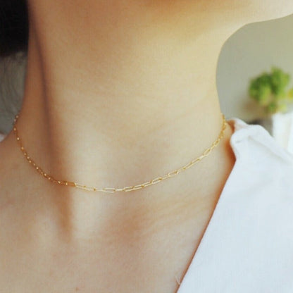 Square Link Gold Chain Choker Necklace