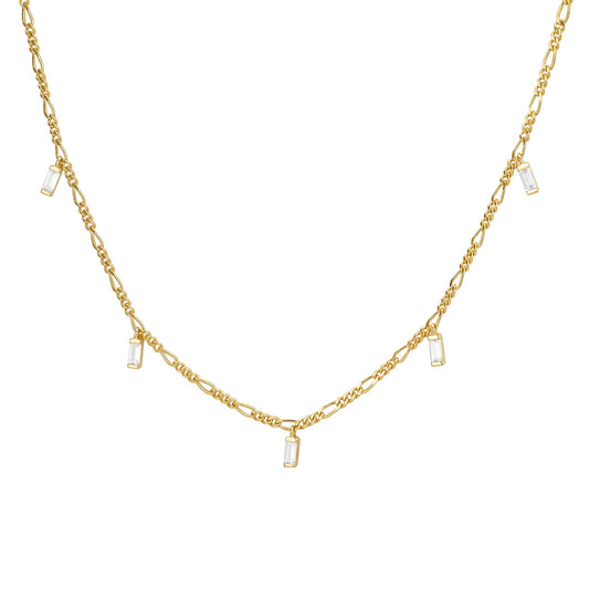 Amelia Gold Station Necklace with Baguette Stone Charms