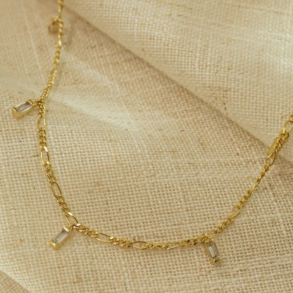 Amelia Gold Station Necklace with Baguette Stone Charms