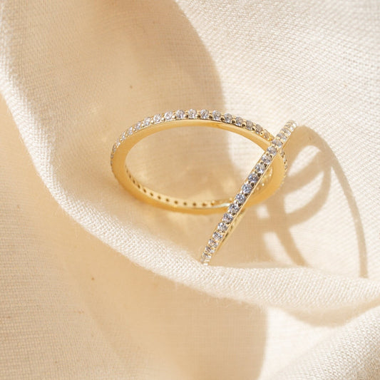 Aurora Thin Gold Ring with White CZ Stones
