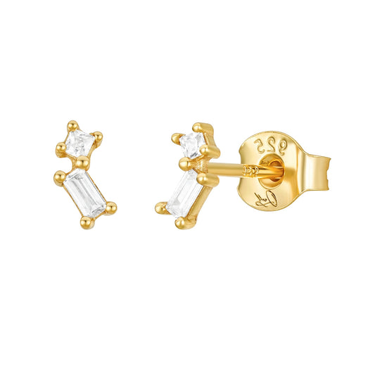 Ava Baguette Cluster Gemstone Gold Studs Earrings