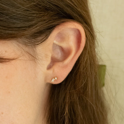 Ava Baguette Cluster Gemstone Gold Studs Earrings