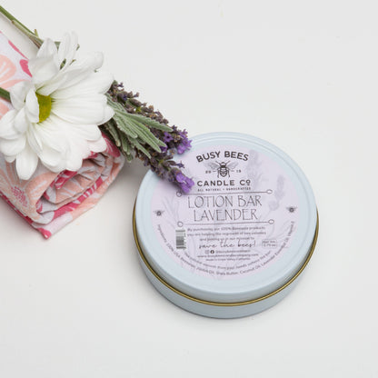 Lavender lotion bar tin with lavender