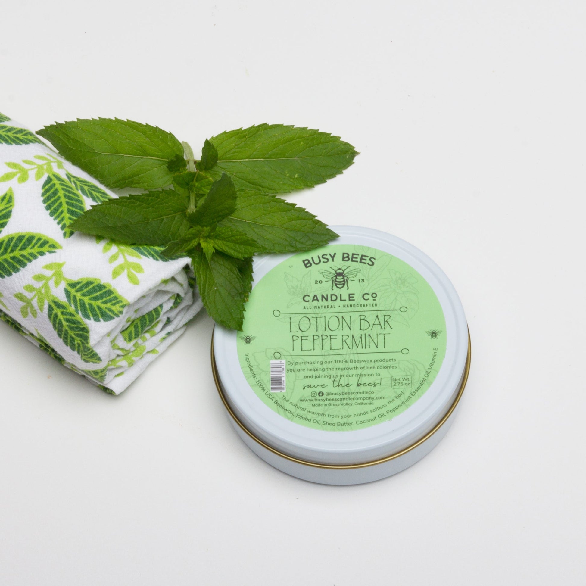 Peppermint lotion bar with mint