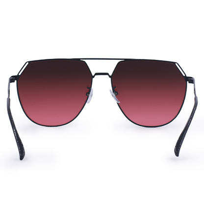 Farrah - Black Frame Ruby Lens Square Aviator Sunglasses