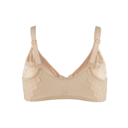 Grace - Peach Silk & Organic Cotton Lace Front Zip Non Wired Bra