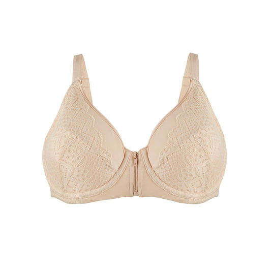 Grace - Peach Silk & Organic Cotton Lace Front Zip Non Wired Bra