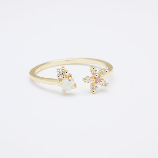 Heather Opal Floral Gold Open Ring