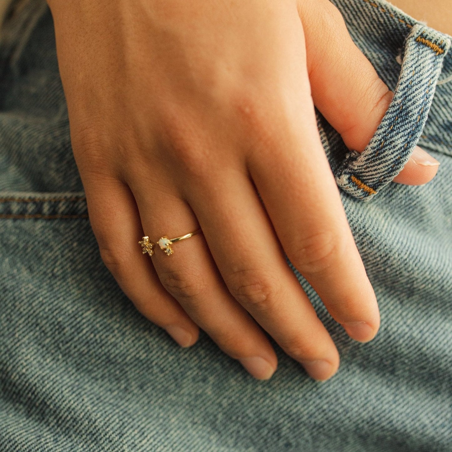 Heather Opal Floral Gold Open Ring