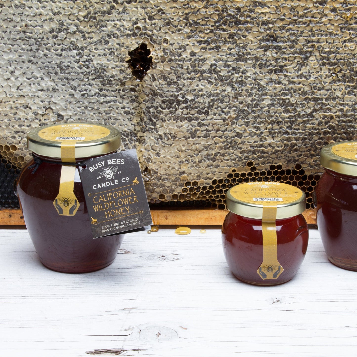 Jars of our California wildflower honey