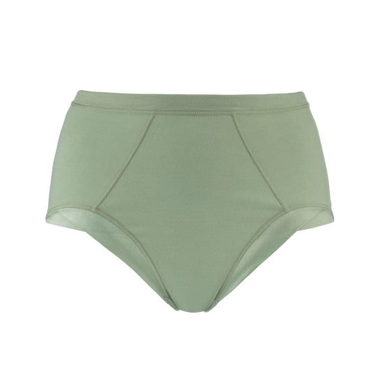 Marrow-High Waisted Silk & Organic Cotton Full Brief in Aspen Green - Juliemay Lingerie