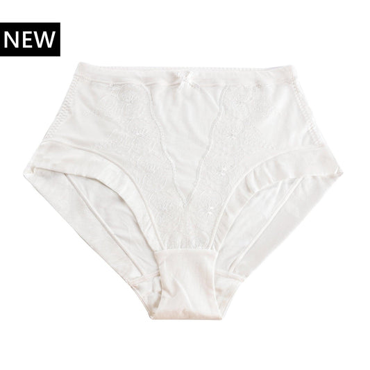 Snowdrop - Silk & Organic Cotton Full Brief in White - Juliemay Lingerie