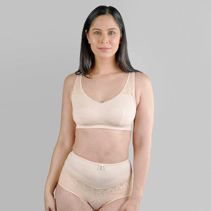 Ornate- Comfort Silk & Organic Cotton Non Wired Bra in Peach Pink - Juliemay Lingerie