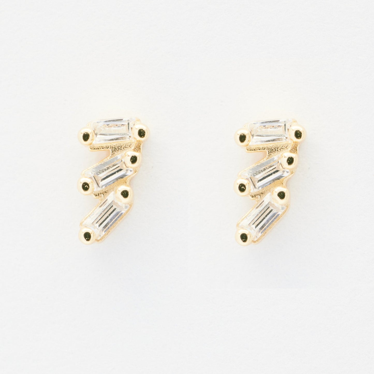 Miu Tiny Triple CZ Baguette Gold Stud Earrings