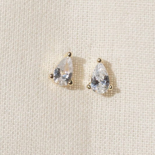 Pear CZ Stone 14k Gold Prong Stud Earrings