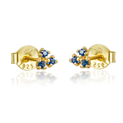 London Triple Blue CZ Stone Stud Earrings