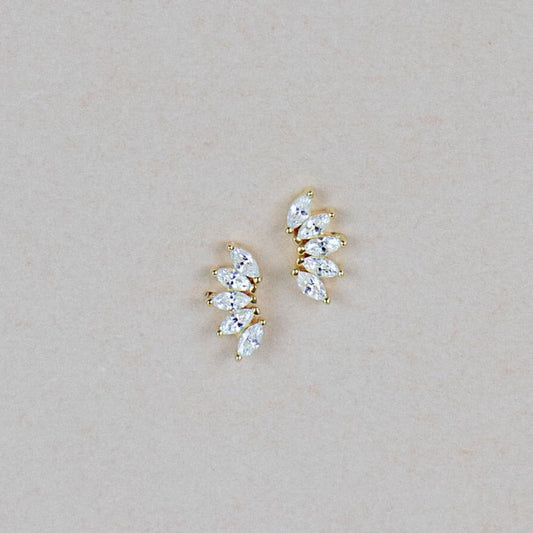 Arc CZ Gold Stud Earrings