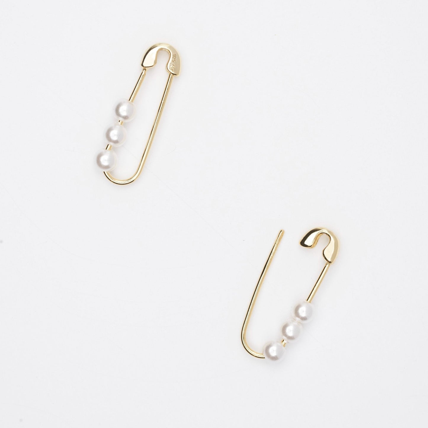 Elle Pearl and Gold Safety Pin Earrings