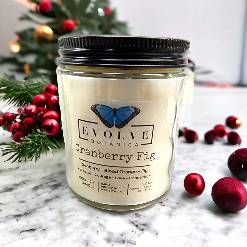 Wood Wick Crystal Soy Candle - Cranberry Fig (Carnelian)