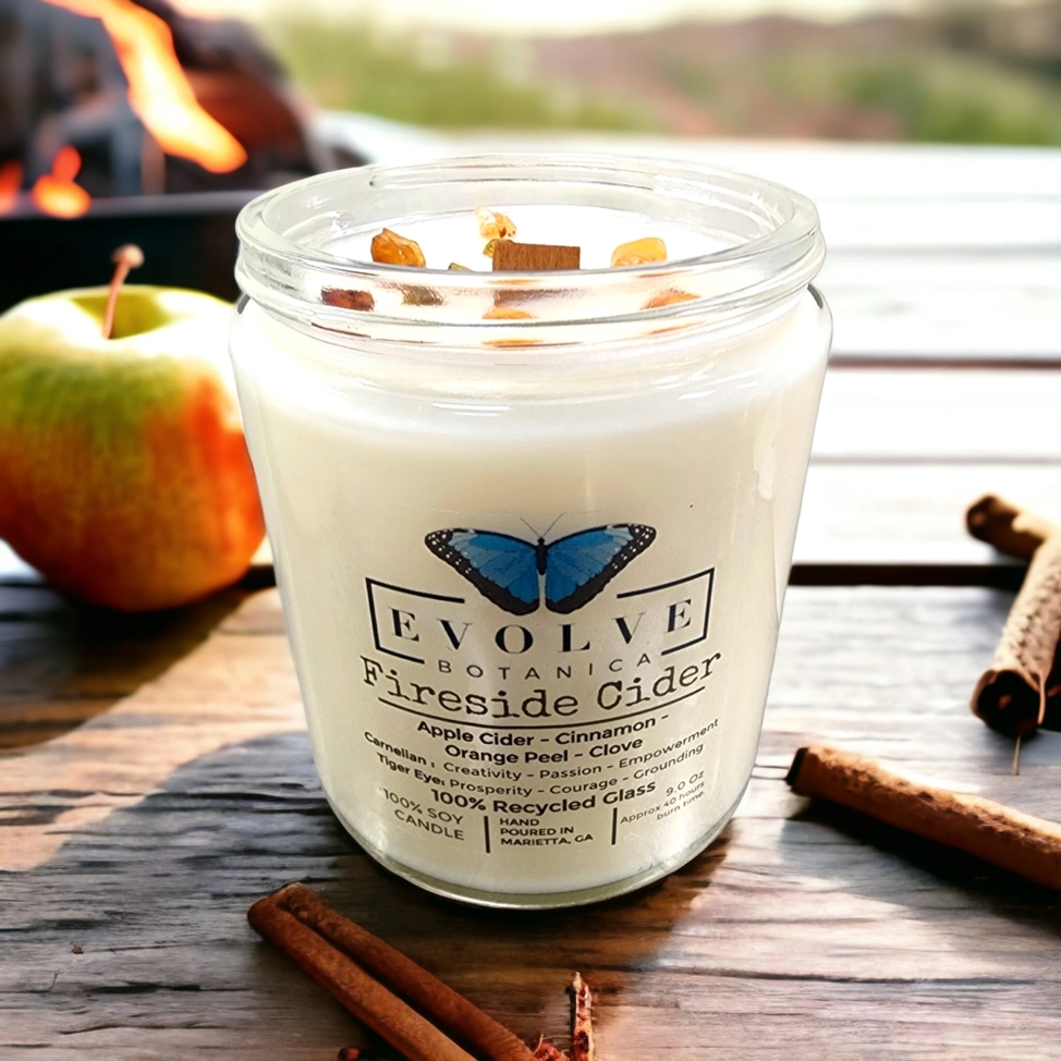 Wood Wick Crystal Soy Candle - Fireside Cider