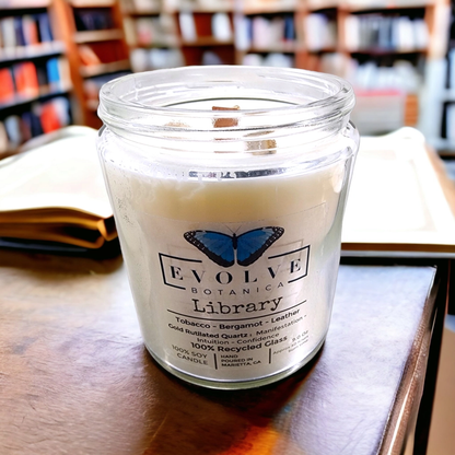 Wood Wick Crystal Soy Candle - Library (Rutilated Quartz)