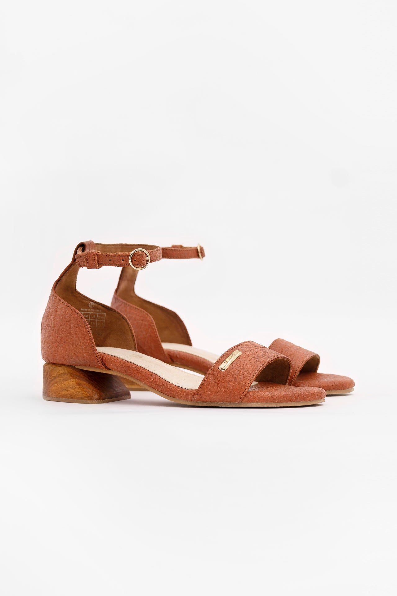 Vegan Material Ankle Strap Heels in Brown