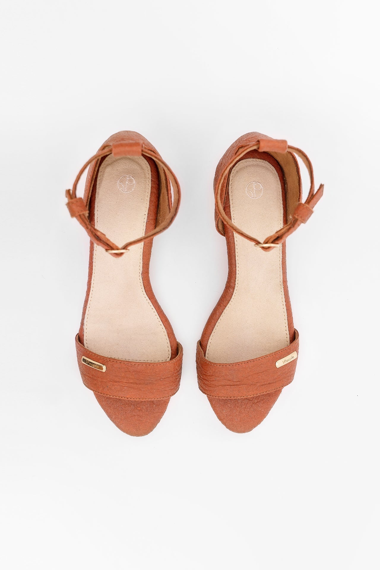 Vegan Material Ankle Strap Heels in Brown