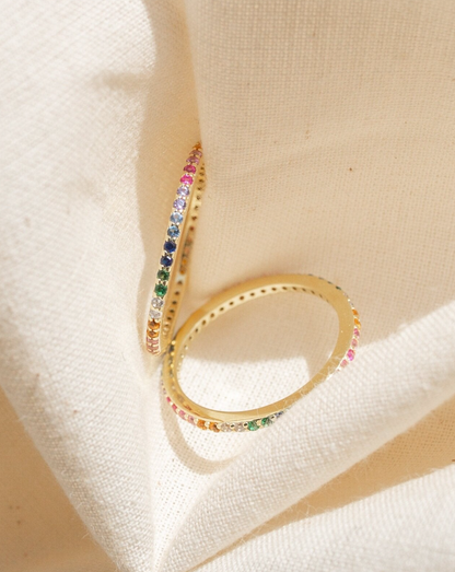 Asha Thin Gold Ring with Rainbow CZ Stones