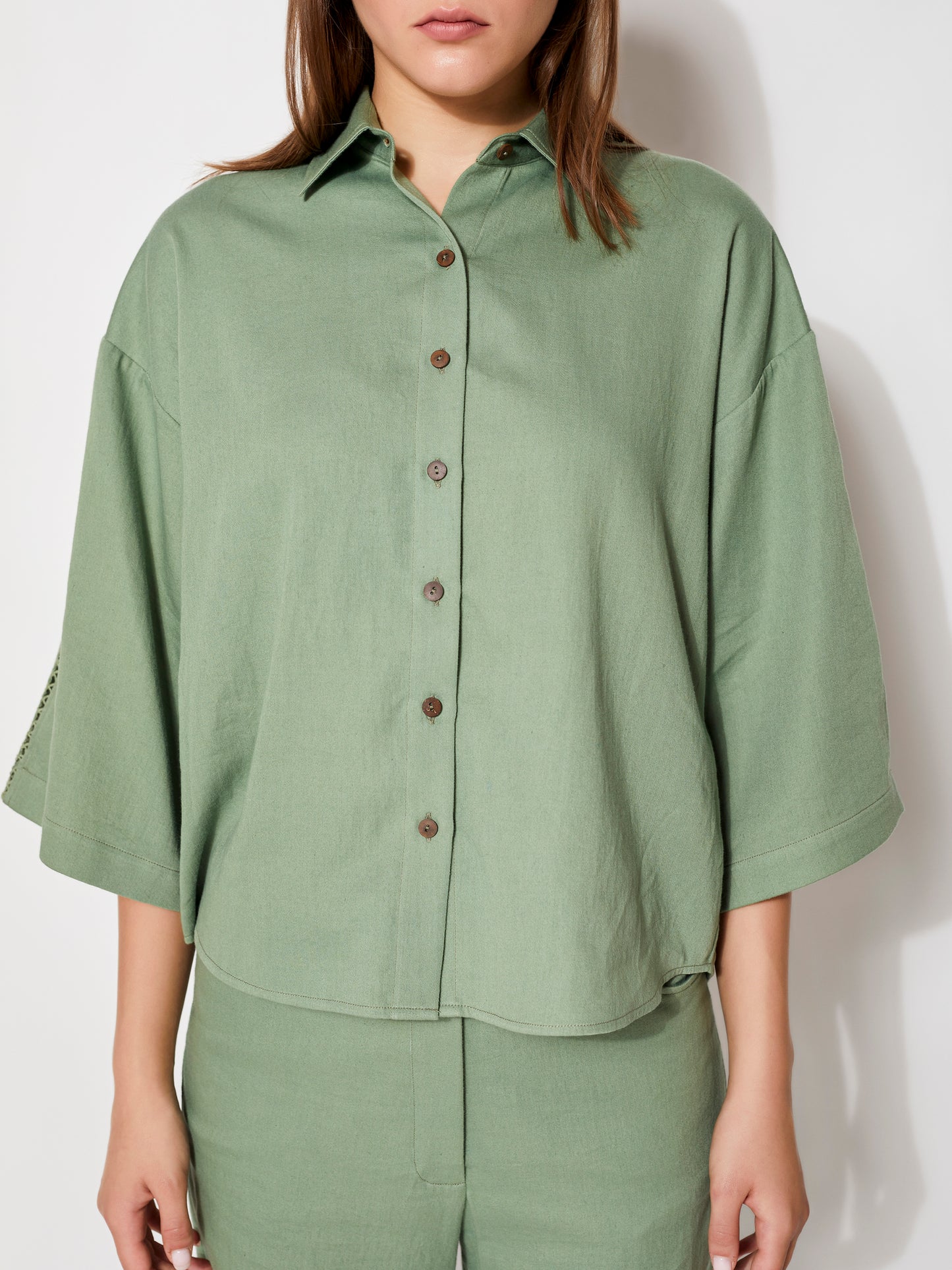 Sustainable Organic Alvyia Olive Collared Short Sleeve Shirt
